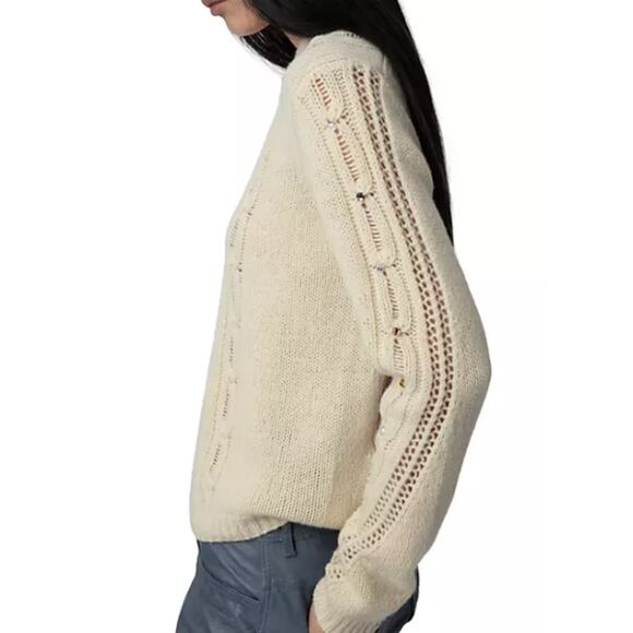 Zadig & Voltaire Morley Cable-Knit Merino Wool Sweater Vanilla Women's Large - Picture 2 of 16